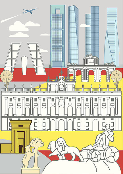 illustrations, cliparts, dessins animés et icônes de monuments de madrid - madrid plaza de la cibeles spain panoramic