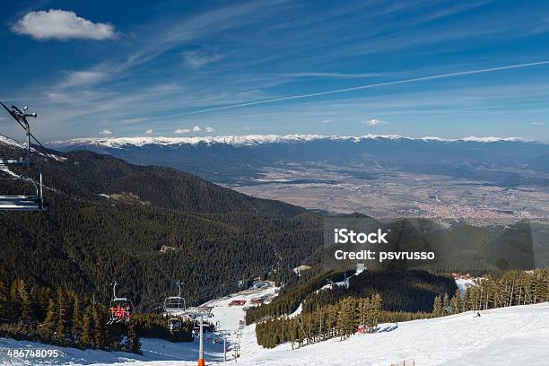 View A Valley And Chair Ropeway Stock Photo - Download Image Now - Activity, Aerial View, Bansko