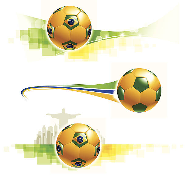 ilustrações, clipart, desenhos animados e ícones de gráficos bandeira brasileira de futebol com fundo do rio de janeiro - soccer sign ball speed