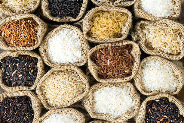 istock Top view Thai's rice collection in burlap bag 486748752