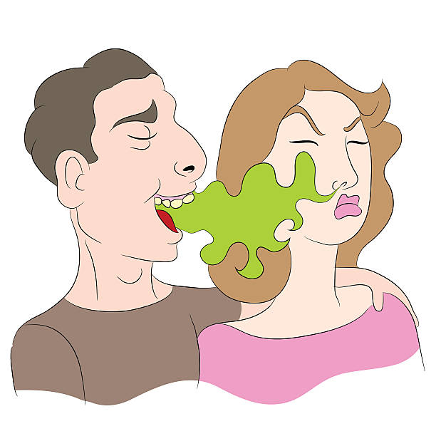 Man With Bad Breath An image of a cartoon of a woman noticing a man has bad breath. clip art of a yuck mouth stock illustrations