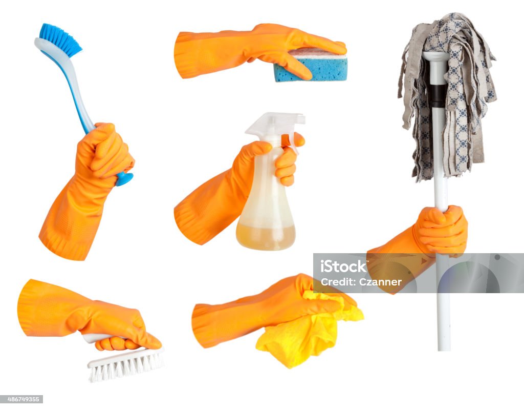 Hand in glove, tool set Hand in glove, tool set, isolated Mop Stock Photo