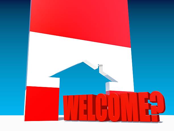 istock welcome under question and home icon textured by austria flag 486749674