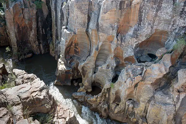 river at the bourkes potholes in south africa near the panoramaroute with big canyon and waterfalls