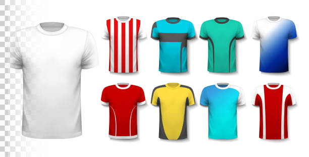 istock Set of colorful soccer jerseys. The T-shirt is transparent 486751576