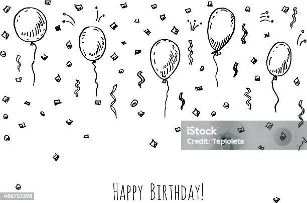 Hand Drawn Party Background Stock Illustration - Download Image Now - Confetti, Drawing - Activity, Balloon