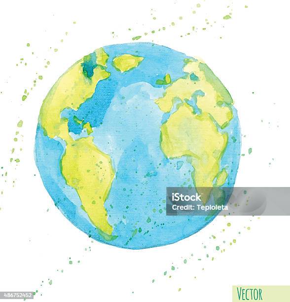 Hand Drawn Watercolor Earth Isolated Vector Illustration Stock Illustration - Download Image Now
