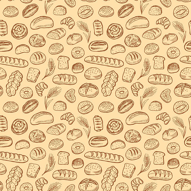 hand drawn bakery doodles vector seamless pattern. - baguette stock illustrations