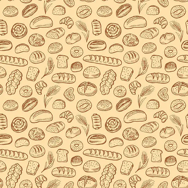 Vector illustration of Hand drawn bakery doodles vector seamless pattern.
