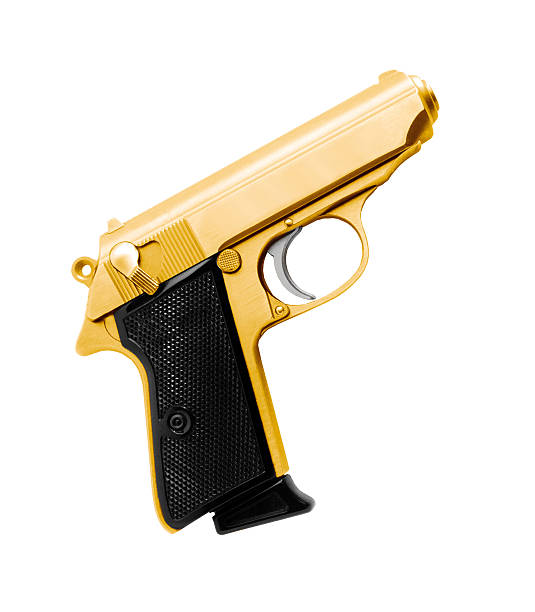 istock Golden revolver gun 486752806