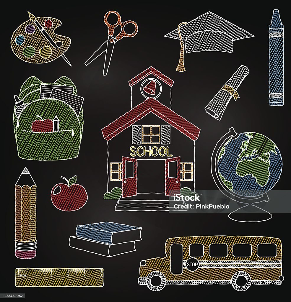 Vector Set of Hand Drawn Chalkboard Doodle School Vectors Vector Set of Hand Drawn Chalkboard Doodle School Vectors. Gradients used in background only. Large JPG included. Each element is individually grouped for easy editing. Chalk Drawing stock vector