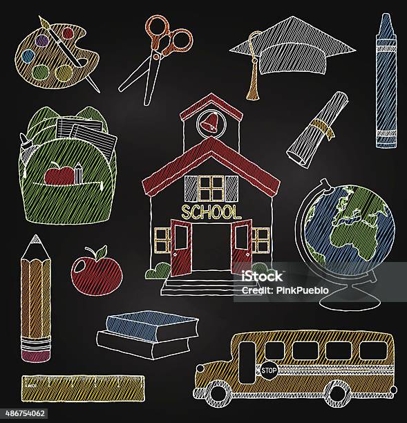 Vector Set Of Hand Drawn Chalkboard Doodle School Vectors Stock Illustration - Download Image Now