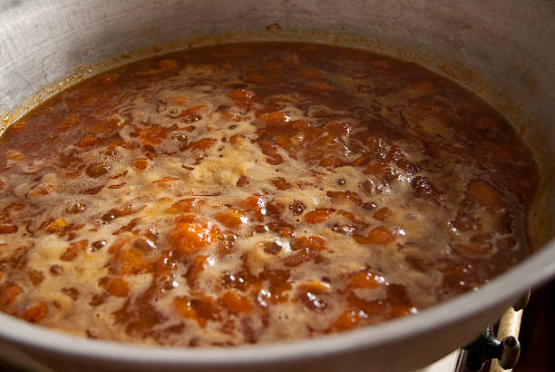 istock Metal bowl with apricot jam 486754194
