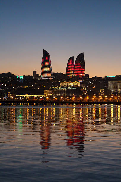 Sunset of city Baku, Azerbaijan stock photo