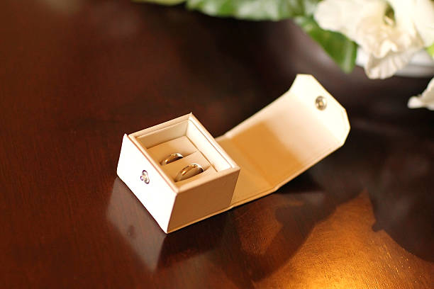 istock Elegant bridal rings in mini case 486757058
