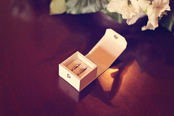 istock Elegant bridal rings in mini case 486757184