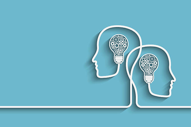 Head with bulb Human heads creating a new idea background. Eps10 vector for your design learning backgrounds stock illustrations