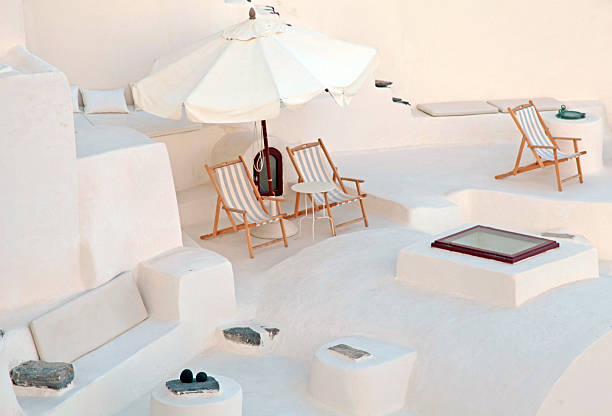 Sea view Beach luxury living - Santorini island style - 3D rendering