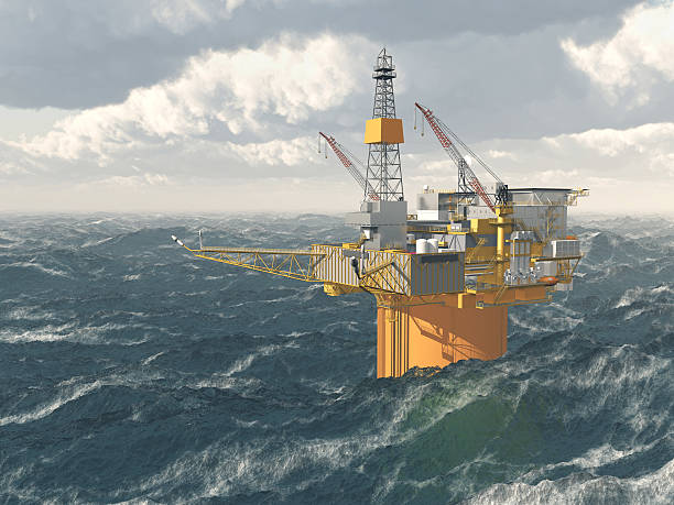 öl-plattform im sturm meer - oil rig sea oil storm stock-fotos und bilder