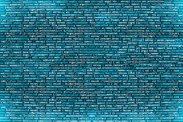 software developer programming code on computer - code stockfoto's en -beelden