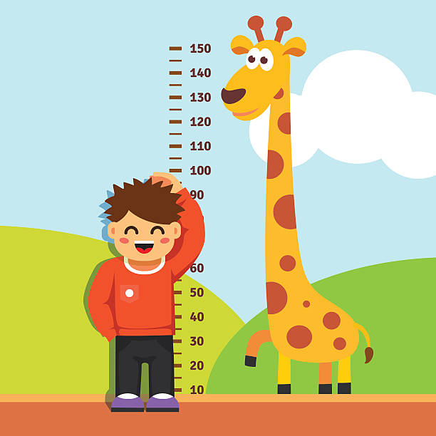 ilustrações de stock, clip art, desenhos animados e ícones de menino criança com a sua altura no jardim de infância de parede - tall human height women measuring