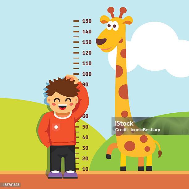 Boy Kid Measuring His Height At Kindergarten Wall Stock Illustration - Download Image Now - Child, Human Height, Measuring