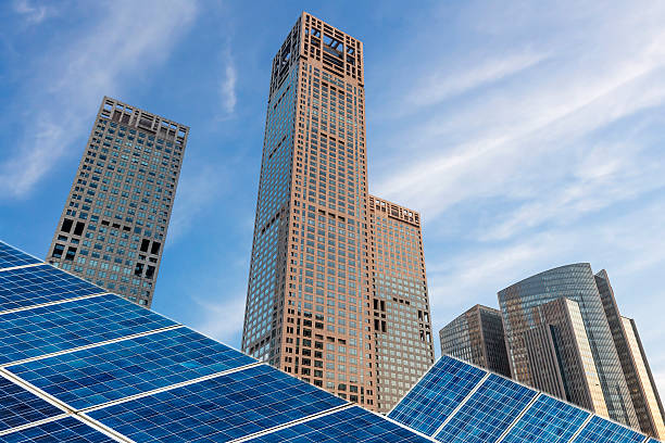 istock Urban background solar panels, Shanghai, China. 486761934