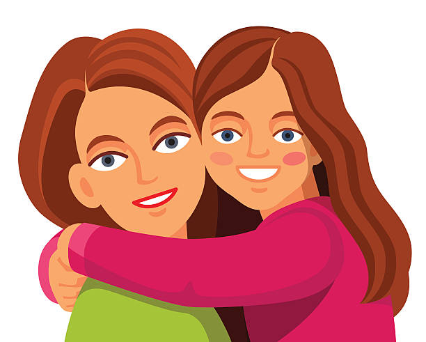 Mother Daughter Hugging And Smiling Stock Illustration - Download Image Now  - Daughter, Mother, Representing - iStock