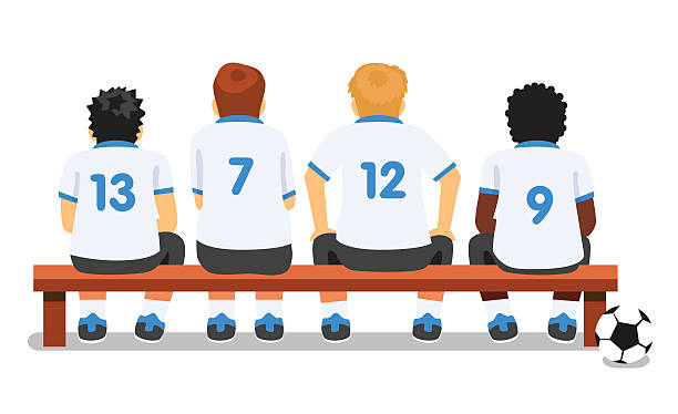 football soccer sport team sitting on a bench - 後備球員 幅插畫檔、美工圖案、卡通及圖標