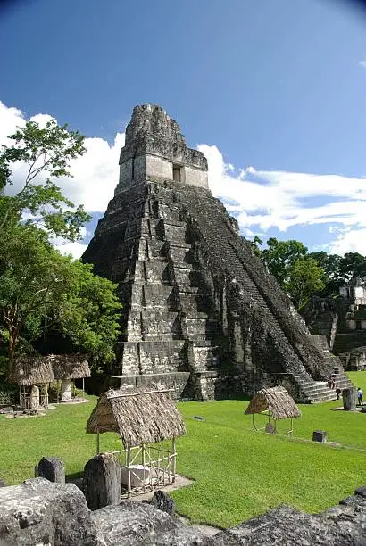 Mayan pyramid in the Mayan ruins of Tikal in Guatemala, Central America