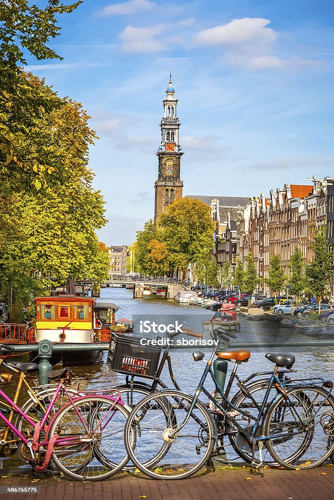 Prinsengracht canal in Amsterdam Western church and Prinsengracht canal in Amsterdam Amsterdam Stock Photo