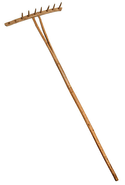 istock Garden rake isolated on white.  Vintage Retro Wooden Rake Handmade 486770676