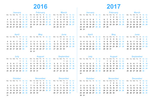 Calendar of 2016 and 2017 as very big size for printing