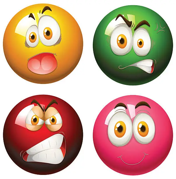 Vector illustration of Snooker balls with faces
