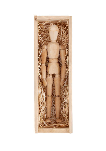 istock Wood figure mannequin in a wooden box 486781340