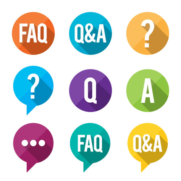 FAQ Flat Symbols Vector illustration of flat-styled Frequently Asked Question or FAQ symbols. frequently asked questions stock illustrations
