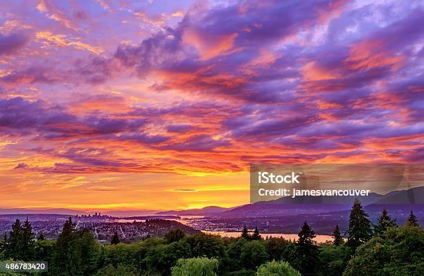 Sunset View From Mountain Stock Photo - Download Image Now - Sunset, Sky, Purple