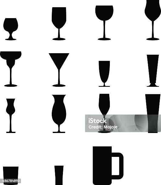 Set Of Silhouette Glass Icons Stock Illustration - Download Image Now - 2015, Brandy Snifter, Cafe