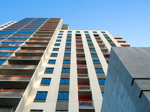istock Bottom view of modern skyscrapers in residential district 486785228
