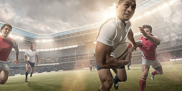 istock Powerful Rugby Player Hero During Rugby Match In Stadium 486785274