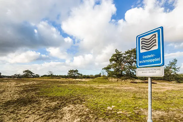 display board for groundwater purification area in a protected nature area in the Netherlands.