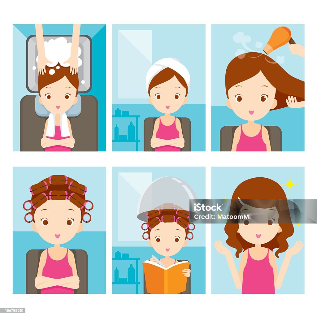 Relaxing girl in hair salon set hairdressing, beauty, hairdo, lifestyle, concept 2015 stock vector