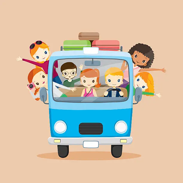 Vector illustration of People on van driving to travel