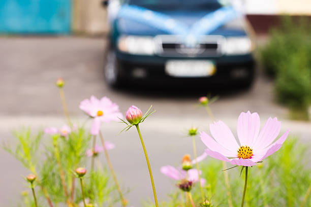 istock Flowers and wedding car 486791337