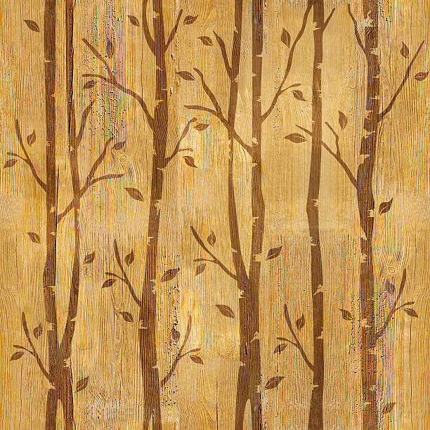 istock Abstract decorative trees - seamless background - wooden surface 486792626
