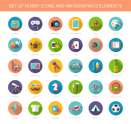 Set of vector modern flat design hobby icons and infographics elements