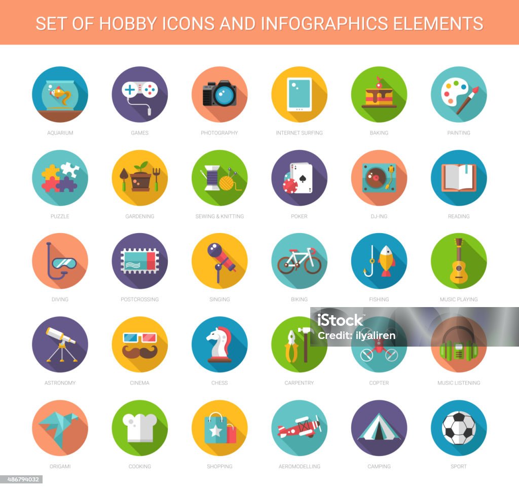 Set of modern flat design hobby icons and infographics elements Set of vector modern flat design hobby icons and infographics elements Icon stock vector