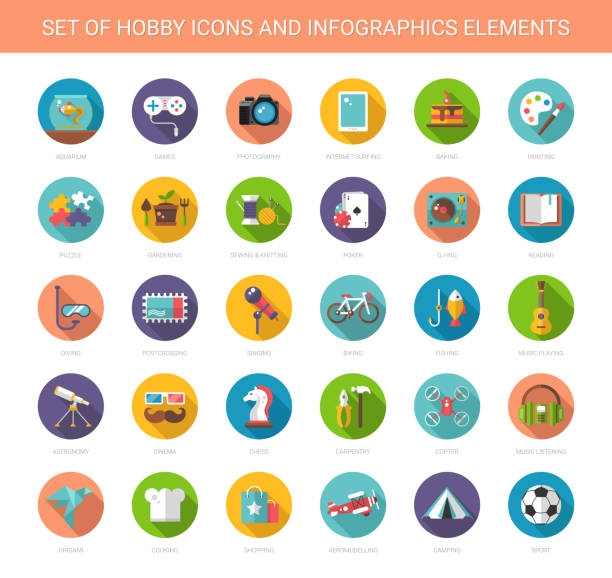 Set of modern flat design hobby icons and infographics elements Set of vector modern flat design hobby icons and infographics elements singing photos stock illustrations