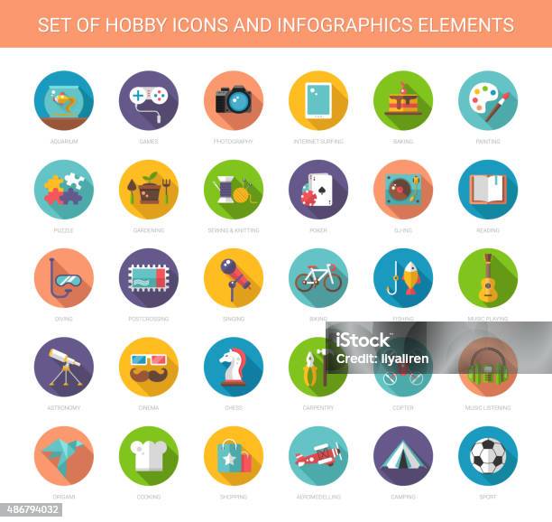 Set Of Modern Flat Design Hobby Icons And Infographics Elements Stock Illustration - Download Image Now