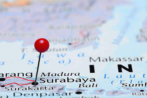 istock Surabaya pinned on a map of Asia 486799314